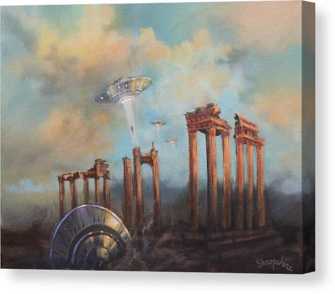 Ufo's Canvas Print featuring the painting UFOs A Rescue Party by Tom Shropshire