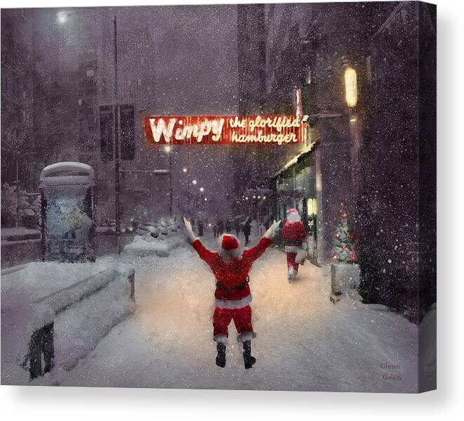 Chicago Loop Canvas Print featuring the digital art Volunteer Santas in Chicago find a Wimpy Grill for dinner by Glenn Galen