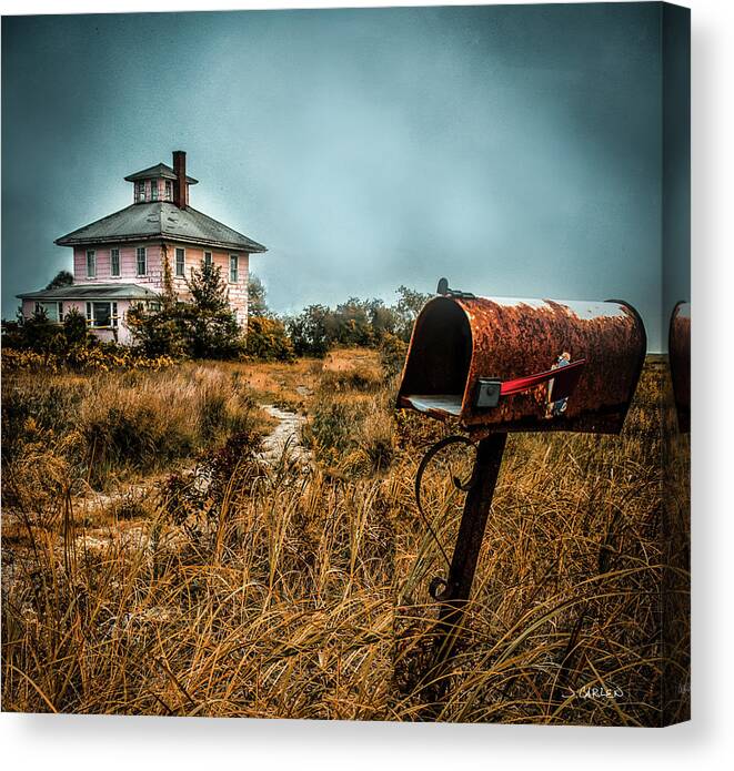 Pink House Canvas Print featuring the photograph The Pink House and Mailbox by Jim Carlen