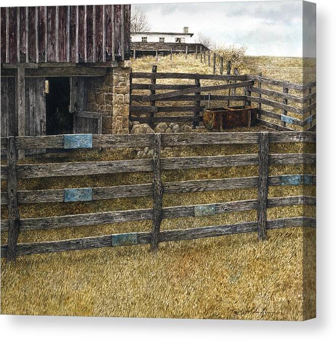 Landscape Canvas Print featuring the painting Barnyard by Tom Wooldridge