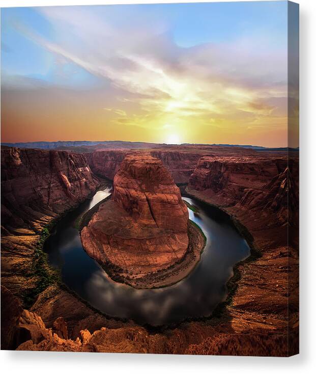 Canyon Canvas Print featuring the photograph Sunset at Horseshoe Bend by Larry Marshall