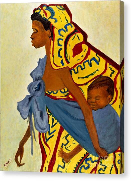 Africa Canvas Print featuring the painting Mama Toto African Mother and Child by Sher Nasser