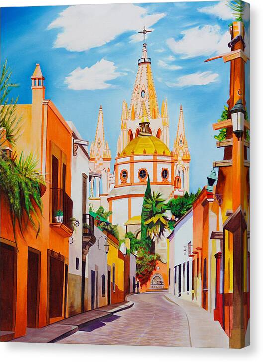 San Miguel De Allende Canvas Print featuring the painting San Miguel de Allende by Joshua Morton