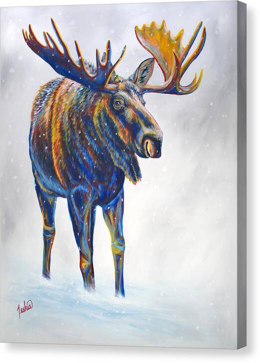 Moose Canvas Print featuring the painting Snow Day by Teshia Art