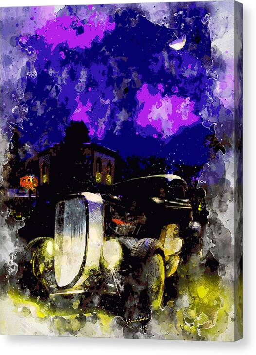 37 Ford Canvas Print featuring the digital art 37 Ford Downtown Halloween Night Blanco Texas with VivaChas by Chas Sinklier