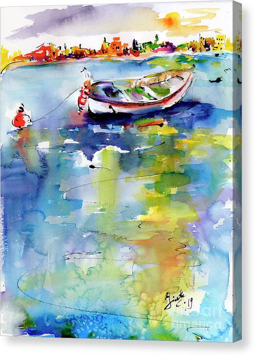 Watercolors Canvas Print featuring the painting Mediterranean Impressions Boat by Ginette Callaway