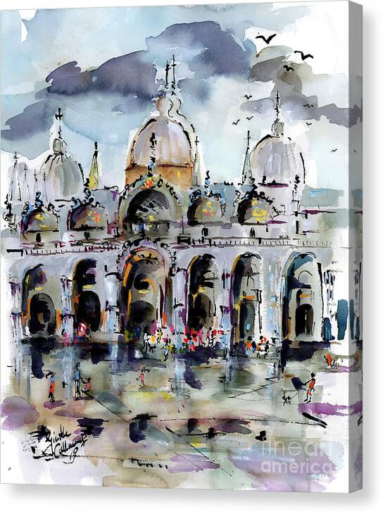 Piazza San Marco Canvas Print featuring the painting Rainy Day in Venice Piazza San Marco by Ginette Callaway