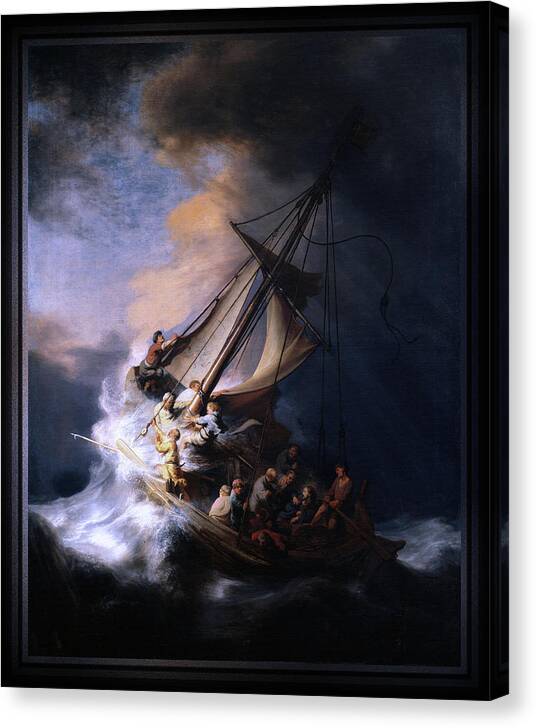 The Storm On The Sea Of Galilee Canvas Print featuring the digital art The Storm on the Sea of Galilee by Rembrandt van Rijn by Rolando Burbon