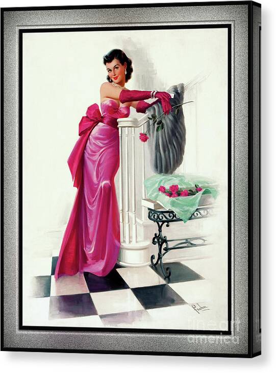 A Valentines Day Evening Rose Canvas Print featuring the painting A Valentines Day Evening Rose by Art Frahm Glamour Pin-up Vintage Art by Rolando Burbon