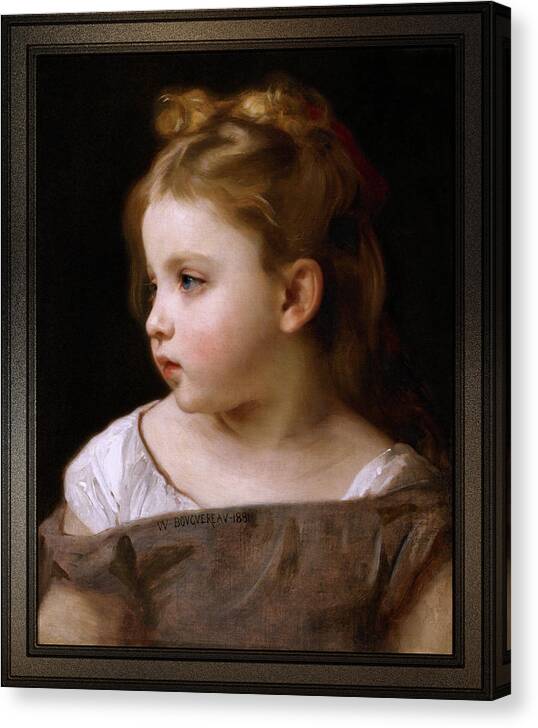 A Young Girl In Profile Canvas Print featuring the painting A Young Girl In Profile by William-Adolphe Bouguereau by Xzendor7