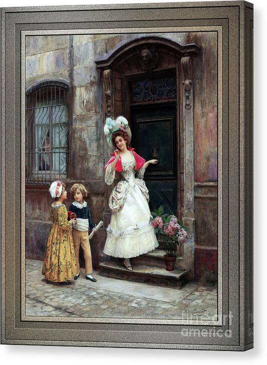 Grandmother’s Birthday Canvas Print featuring the painting Grandmothers Birthday by Jules Girardet Remastered Xzendor7 Fine Art Classical Reproductions by Rolando Burbon
