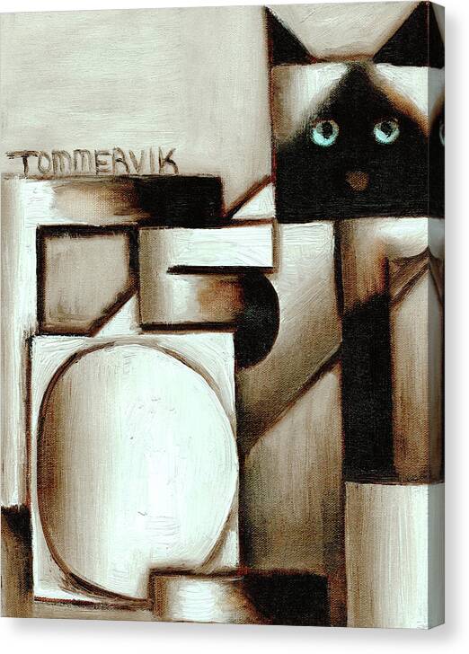Cat Canvas Print featuring the painting Abstract Siamese Cat Art Print by Tommervik