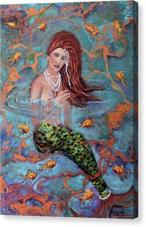 Blue Canvas Print featuring the painting Ophelia by Linda Queally by Linda Queally
