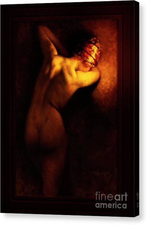 Nude Female Portrait Canvas Print featuring the painting Woman By Golden Light by Albert Joseph Penot Classical Art Old Masters Reproduction by Rolando Burbon
