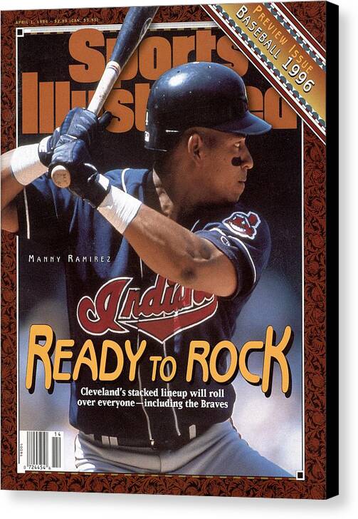 Magazine Cover Canvas Print featuring the photograph Cleveland Indians Manny Ramirez, 1996 Mlb Baseball Preview Sports Illustrated Cover by Sports Illustrated