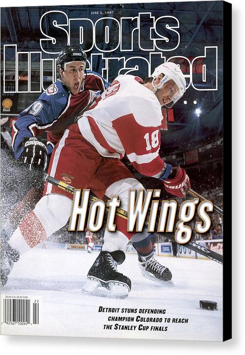Playoffs Canvas Print featuring the photograph Detroit Red Wings Kirk Maltby, 1997 Nhl Western Conference Sports Illustrated Cover by Sports Illustrated