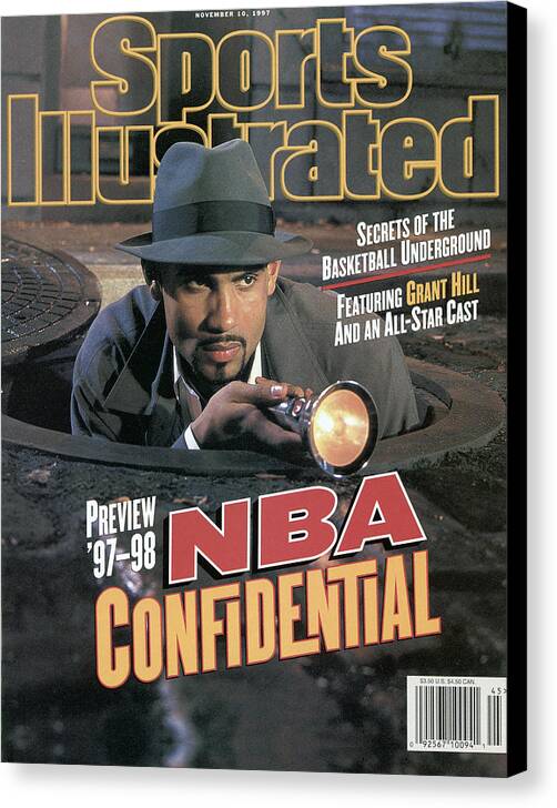 Magazine Cover Canvas Print featuring the photograph Nba Confidential, 1997-98 Nba Basketball Preview Issue Sports Illustrated Cover by Sports Illustrated