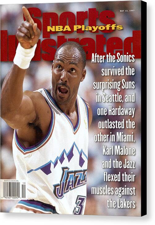 Playoffs Canvas Print featuring the photograph Utah Jazz Karl Malone, 1997 Nba Western Conference Sports Illustrated Cover by Sports Illustrated