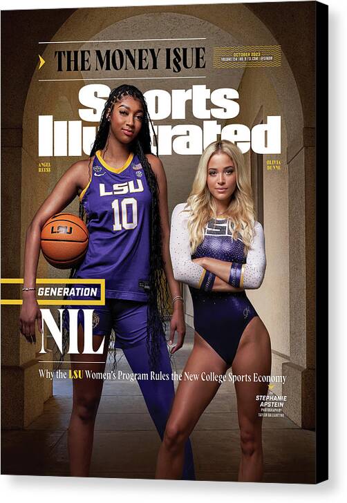 Generation Nil Canvas Print featuring the photograph Generation NIL - LSU forward Angel Reese and Gymnast Olivia Dunne, October 2023 Sports Illustrated C by Sports Illustrated