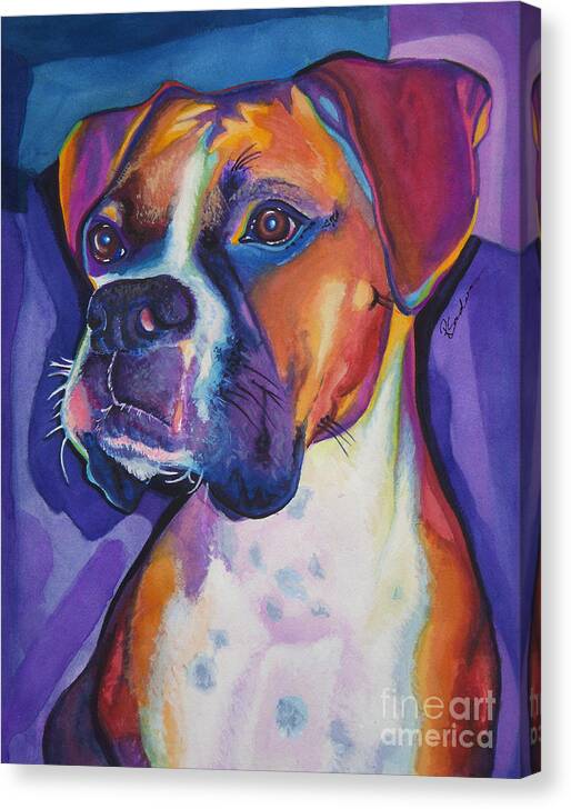 Colorful Canvas Print featuring the painting Boxer Dog Portrait by Robyn Saunders