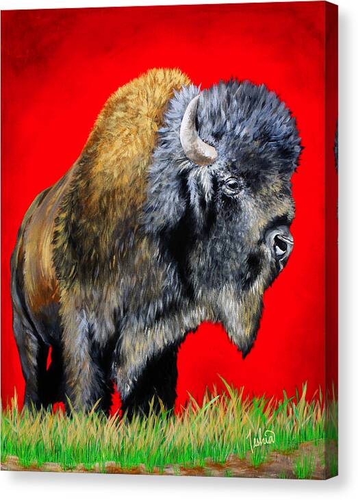 Buffalo Canvas Print featuring the painting Buffalo Warrior by Teshia Art