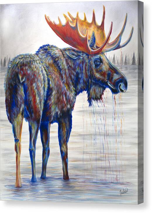 Moose Canvas Print featuring the painting Majestic Moose by Teshia Art