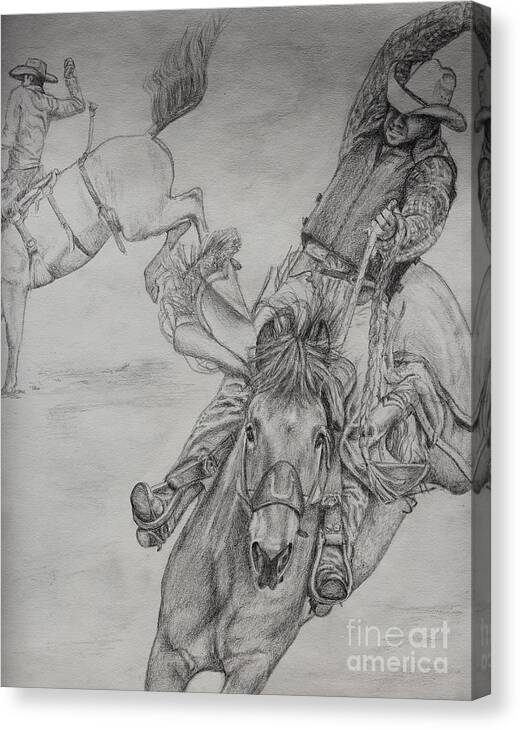  Canvas Print featuring the drawing Rodeoing by Sabina Bonifazi