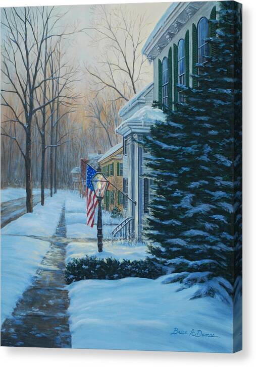 Architecture Canvas Print featuring the painting Woodstock Winter by Bruce Dumas