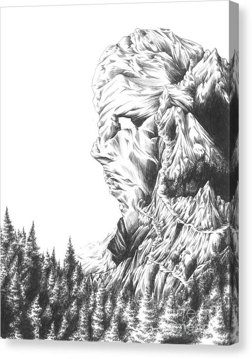Cliff Canvas Print featuring the drawing Mother Nature - Face of the Earth by Alice Chen