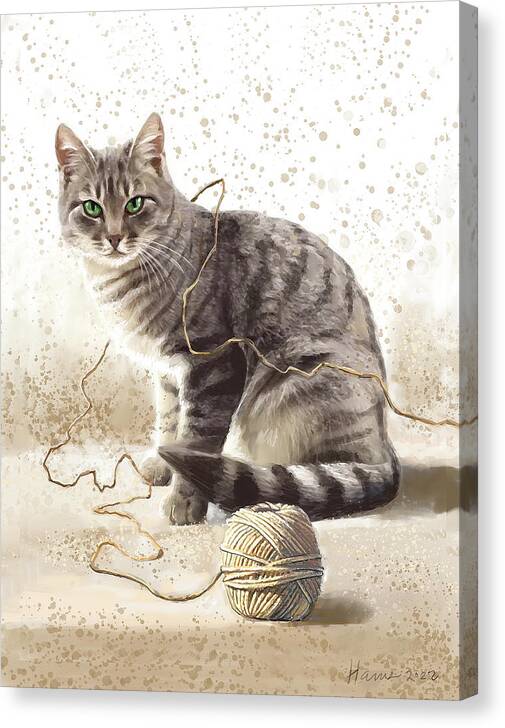 Cat Canvas Print featuring the painting Entwined by Frank Harris