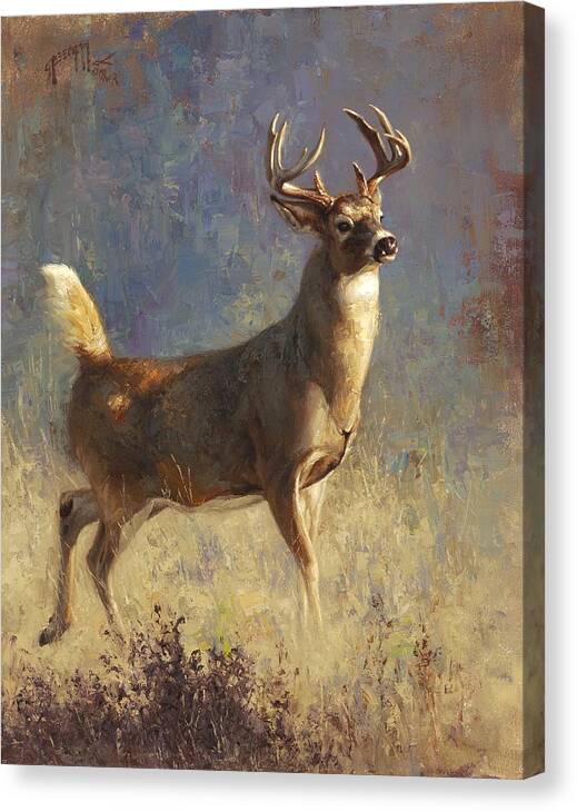 Deer Canvas Print featuring the painting Montana Whitetail by Greg Beecham