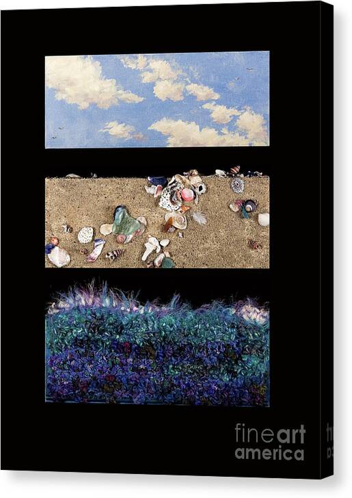 Ocean Canvas Print featuring the mixed media The Beach in Three by Wendy Golden