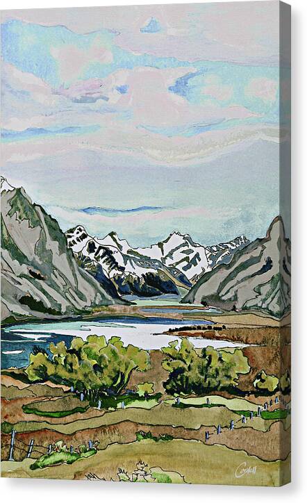 Mountains Canvas Print featuring the painting Lake Tekapo - South Island, New Zealand by Joan Cordell