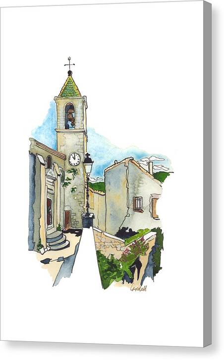 Haute Provence Villages Canvas Print featuring the painting L'Eglise St Martin, Dauphin, Haute Provence by Joan Cordell