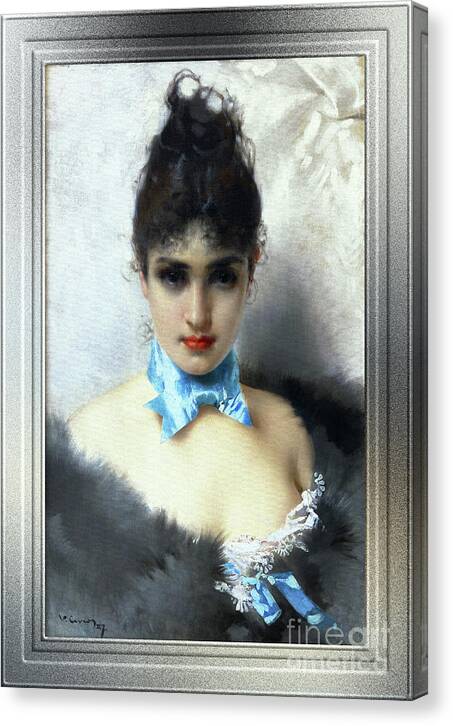 Portrait Of An Elegant Woman Canvas Print featuring the painting Ritratto Di Donna Elegante by Vittorio Matteo Corcos Classical Art Old Masters Reproduction by Rolando Burbon