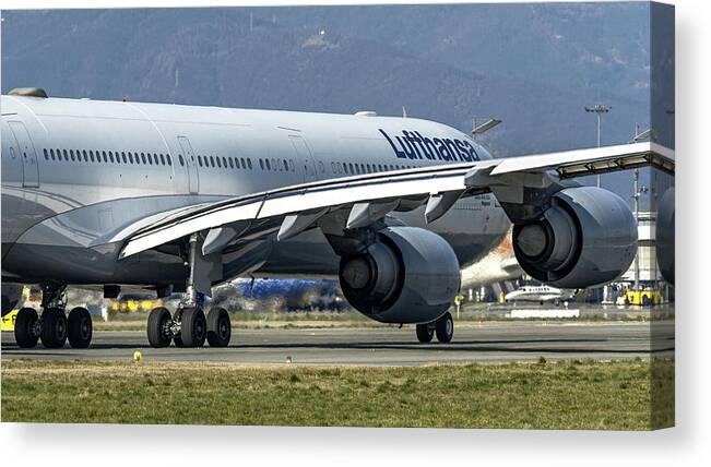 Airbus A340 600 Lufthansa Line Up Runway 36 Canvas Print
