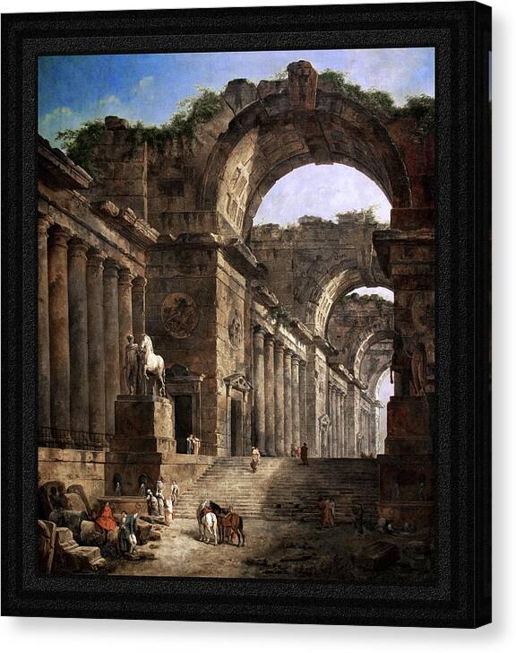 The Fountain Canvas Print featuring the painting The Fountains by Hubert Robert by Xzendor7