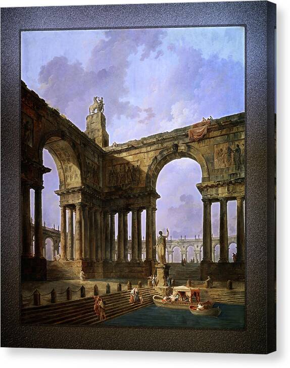 The Landing Place Canvas Print featuring the painting The Landing Place by Hubert Robert by Rolando Burbon