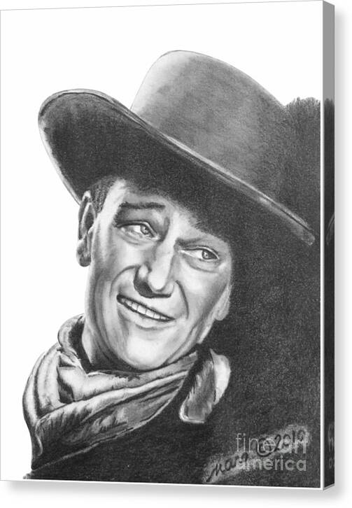 Graphite Canvas Print featuring the drawing John Wayne  Dreamer by Marianne NANA Betts