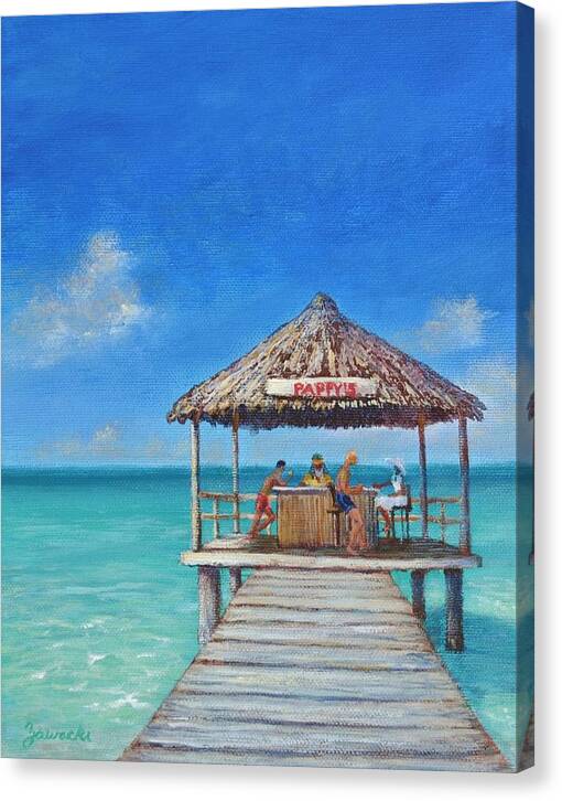 Caribbean Seascape Canvas Print featuring the painting Pappy's by Alan Zawacki by Alan Zawacki