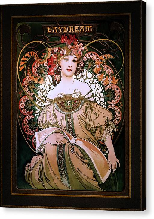 Daydream Canvas Print featuring the painting Daydream c1896 by Alphonse Mucha Remastered Retro Art Xzendor7 Reproductions by Xzendor7