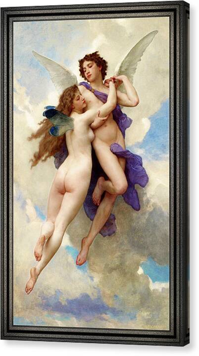 L'amour Et Psych Canvas Print featuring the painting L'Amour et Psych by William Adolphe Bouguereau Old Masters Prints by Rolando Burbon