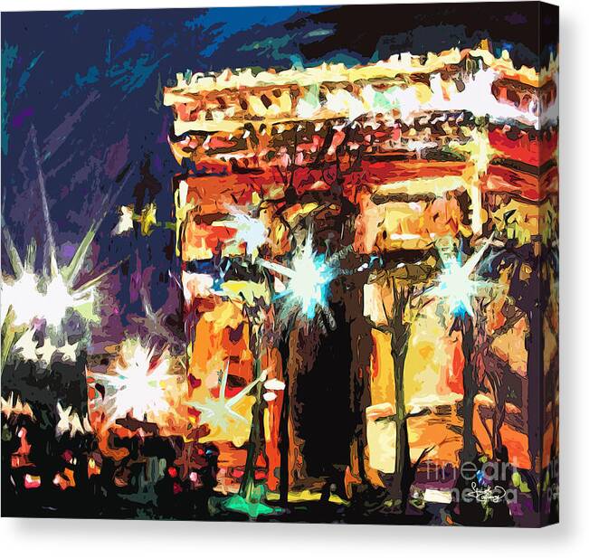 Arc De Triomphe Canvas Print featuring the painting Paris Nights Arc De Triomphe by Ginette Callaway
