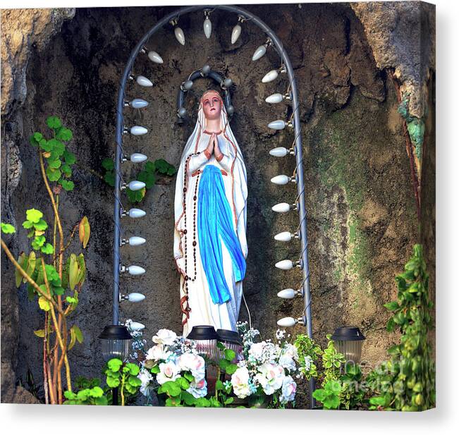 Mary Statue In Valparaiso Canvas Print featuring the photograph Mary Statue in Valparaiso Chile by John Rizzuto