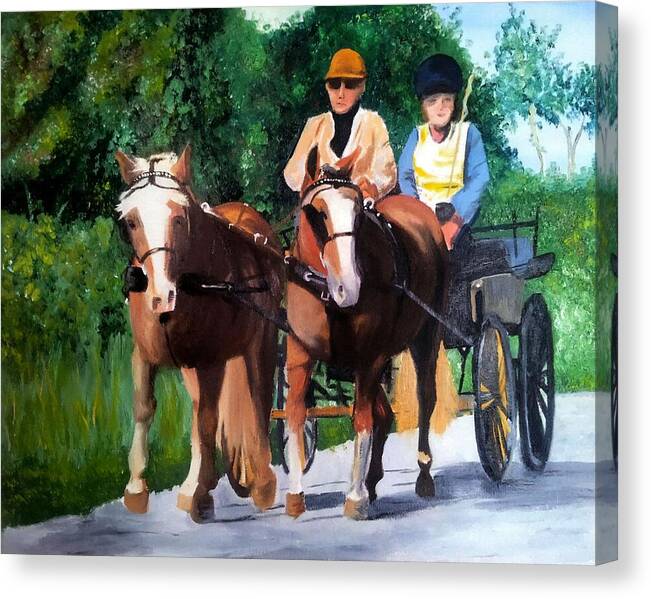 Horse Canvas Print featuring the painting Horses and Carriage in oils by Abbie Shores