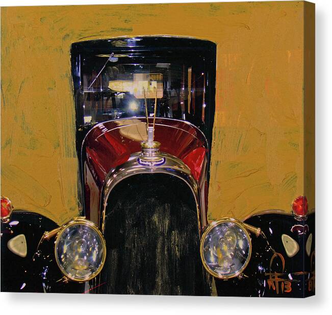 Vintage Car Canvas Print featuring the mixed media Bugatti Vintage Maroon by Walter Fahmy