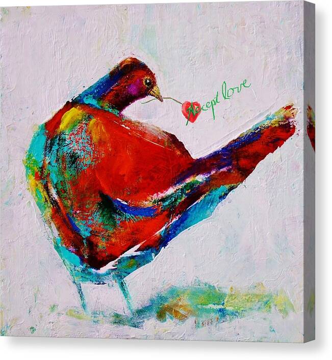 Colorful Bird Canvas Print featuring the painting Accept Love by Jean Cormier