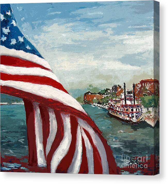 Flag Canvas Print featuring the painting Savannah River Queen by Ginette Callaway