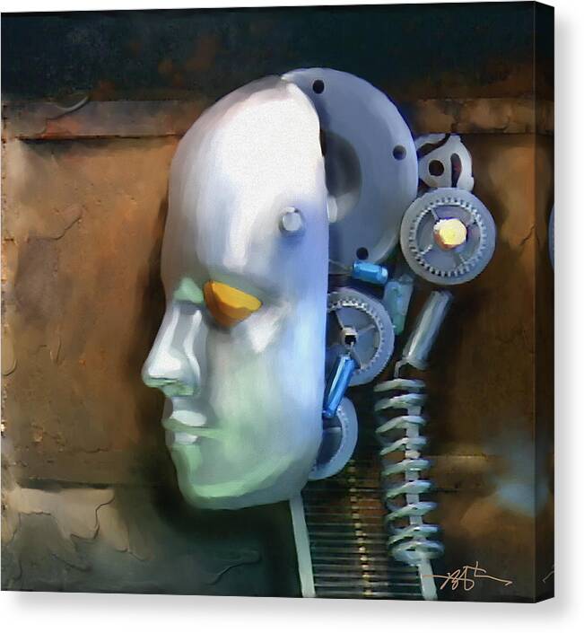Robot Canvas Print featuring the painting E-Man by Bob Salo