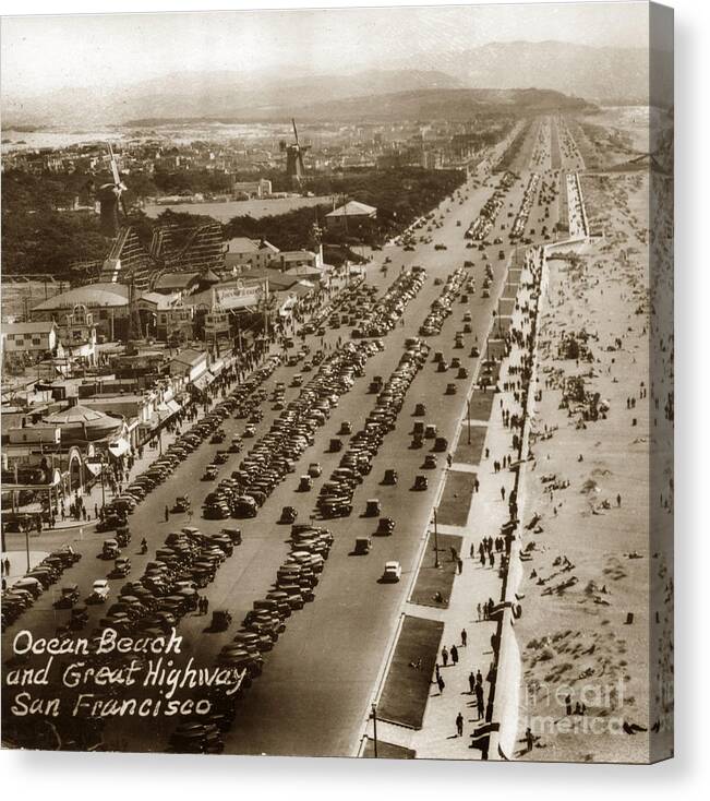 Playland-at-the-beach Canvas Print featuring the photograph Playland-at-the-Beach from Sutro Heights Park San Francisco Circa 1948 by Monterey County Historical Society